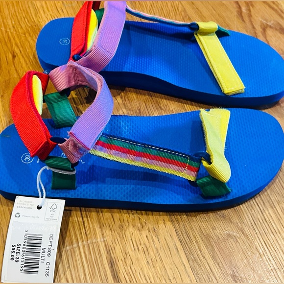 Mini Boden 🆕 Rainbow Color Block Utility Sandal